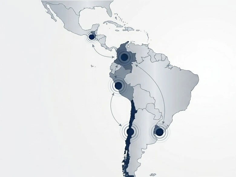 Clean map showing AMSA's regional footprint across Latin America